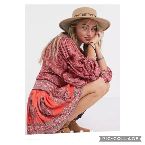 Free People Dresses & Skirts - Free People Luna Red Scarf Print Boho Tunic or Mini Dress Size SP